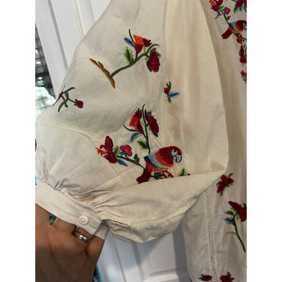 Zara Premium Collection Boho Dress Size XS Embroidered Floral Birds Peasant - Picture 5 of 10